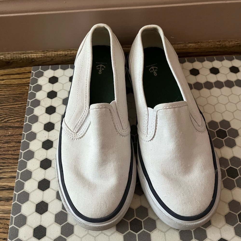 Lands End Boat shoes - slip-on, little boy, white, play, sneaker, canvas